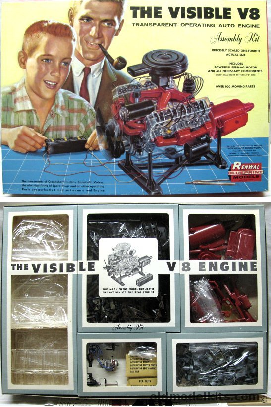 Renwal 1/4 The Visible V8 (V-8) Transparent Motorized Operating Auto Engine, 802-1095 plastic model kit